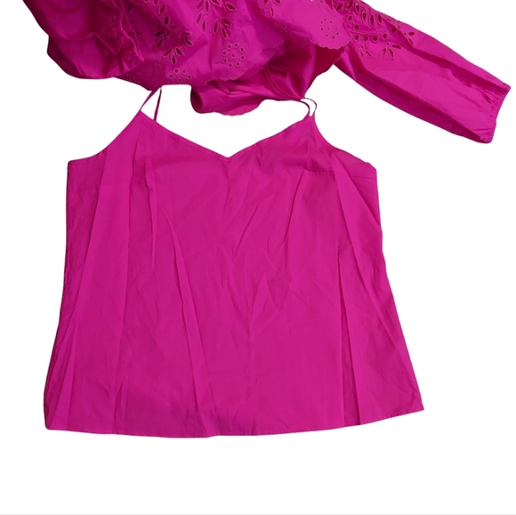 J.Crew Mock Neck Embroidered Eyelet Cotton Poplin Top In Fuschia Blossom - Picture 9 of 16